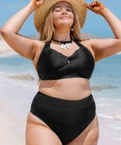 CUPSHE Swimwear BOGO 40% OFF Charmed Romance Black High Waist Tummy Control Plus Size Bikini Bottom