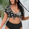 CUPSHE Swimwear BOGO 40% OFF Lucia Ditsy Bunny Tie Short Sleeve Plus Size Bikini Top
