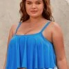CUPSHE Stacey Blue Ruffle Plus Size Tankini Top Swimwear UP TO 70% OFF