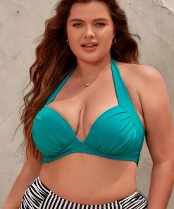 CUPSHE Swimwear UP TO 70% OFF Chaya Halter Back Tie Plus Size Bikini Top