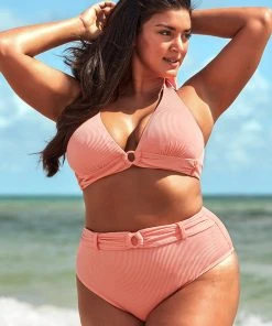 CUPSHE Swimwear UP TO 70% OFF Janet Halter O-ring Plus Size Bikini Top
