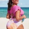 CUPSHE Tinley Ruffle Sleeve Pink Plus Size Bikini Top Swimwear BOGO 40% OFF