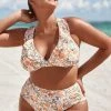 CUPSHE Elodie Ditsy Floral Ruffle Plus Size Bikini Top