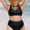 CUPSHE Charmed Romance Twist Front Black Plus Size Midkini Swimwear UP TO 70% OFF