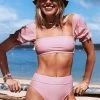 CUPSHE Swimwear BOGO 40% OFF Sidney Square Neck Short Sleeve High Waisted Pink Bikini