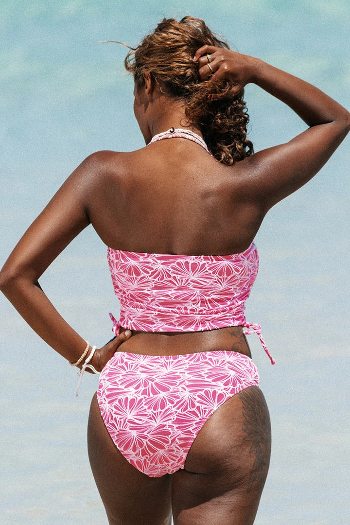 CUPSHE Abigayle Jacquard Drawstring Side Halter Tankini