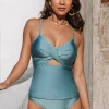 CUPSHE Swimwear UP TO 70% OFF Shangrila Solids Wrap Front Tankini & Midrise Hipster Bottom Set