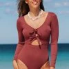 CUPSHE One Pieces Winter Scoop Cut Out Long Sleeve One Piece Swimsuit