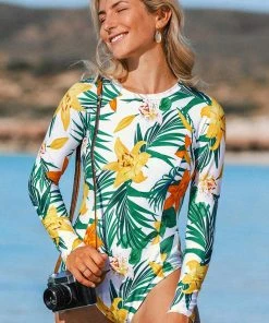 CUPSHE One Pieces Erica Floral And Tropical Long Sleeve One Piece Swimsuit