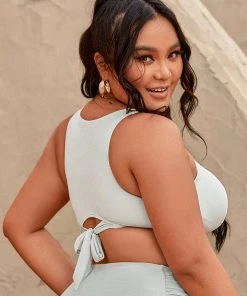 CUPSHE Madisen V-neck Cut Out Tie Plus Size Bikini Top Swimwear UP TO 70% OFF