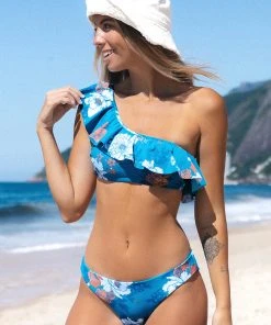 CUPSHE Swimwear BOGO 40% OFF Seafoam Garden Ruffled One Shoulder Bikini Top