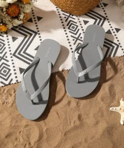 CUPSHE Sand Bar Rhinestone Grey Flip Flops