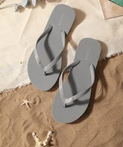 CUPSHE Sand Bar Rhinestone Grey Flip Flops