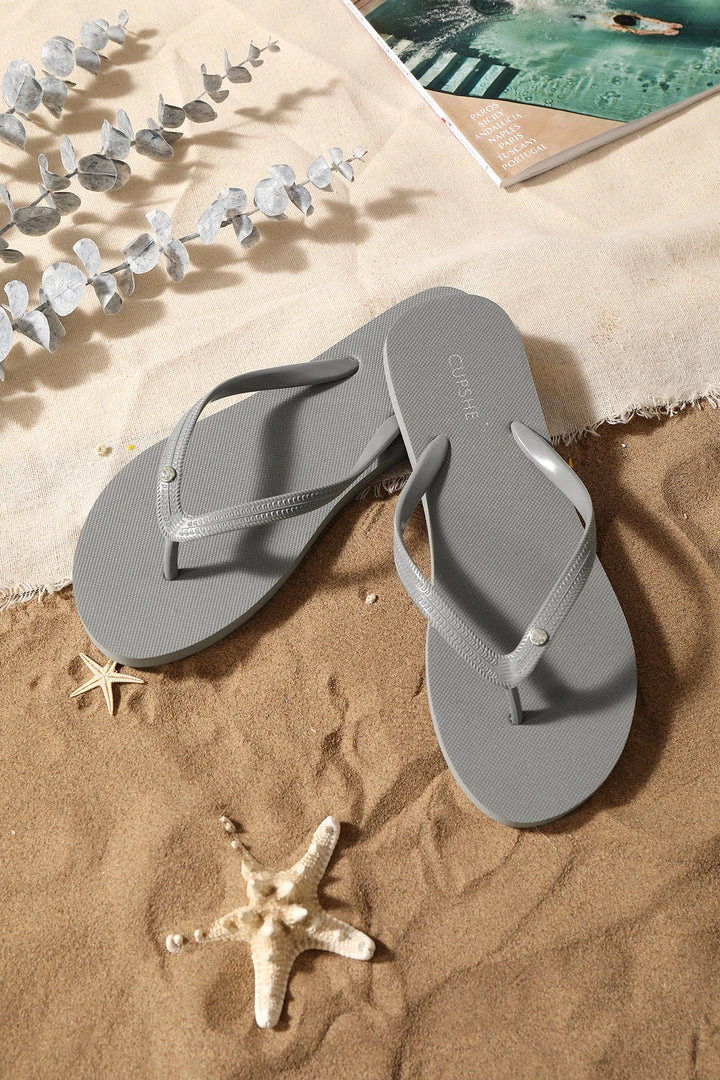 CUPSHE Sand Bar Rhinestone Grey Flip Flops