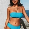 CUPSHE Bikinis Sea To Shining Sea Bandeau And Mid Rise Classic Leg Hipster Bikini Set