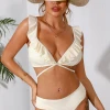 CUPSHE White Ruffle Wrap Side Shirred Mid Rise White Bikini Set