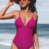 CUPSHE Enjoy The Sun V Neck Cheeky High Leg One Piece Swimsuit