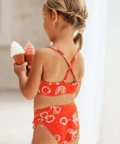 CUPSHE Girls' Sweet Cherries Flounce Midkini And Tie Side Hipster Set