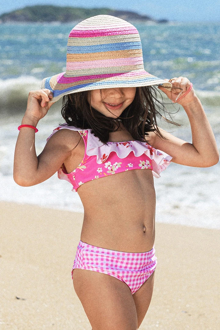 CUPSHE Girls' Ditsy Mix Ruffle One Shoulder And Hipster Bikini Set