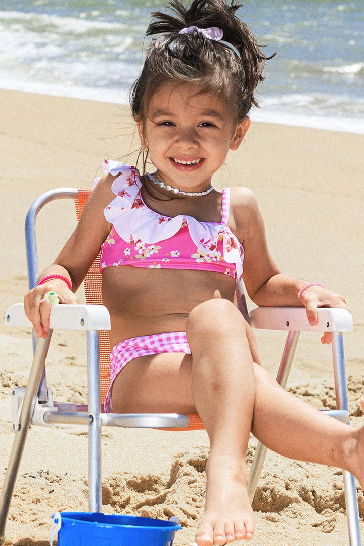 CUPSHE Girls' Ditsy Mix Ruffle One Shoulder And Hipster Bikini Set