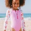 CUPSHE One Pieces Girls' Ditsy Mix Zip Long Sleeve Swimsuit