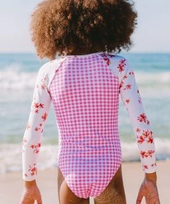 CUPSHE One Pieces Girls' Ditsy Mix Zip Long Sleeve Swimsuit