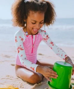 CUPSHE One Pieces Girls' Ditsy Mix Zip Long Sleeve Swimsuit