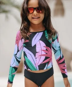 CUPSHE Girls' Tropicool Leaf Long Sleeve Swimsuit And Hipster Set Swimwear UP TO 70% OFF
