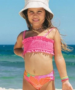 CUPSHE Girls' Floral Impressions Smocked Bandeau And Hipster Set Swimwear UP TO 70% OFF