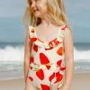 CUPSHE Strawberry Fields Forever Girls' Ruffled High Neck One Piece Swimsuit