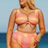CUPSHE Swimwear UP TO 70% OFF Mercury Stripe Banded High Waist Tummy Control Plus Bikini Bottom
