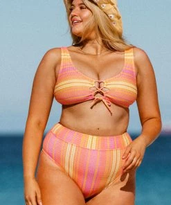 CUPSHE Swimwear UP TO 70% OFF Mercury Stripe Banded High Waist Tummy Control Plus Bikini Bottom