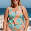 CUPSHE Blooming Flowers Mid Rise Tummy Control Plus Size Bikini Bottom