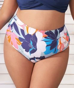 CUPSHE Swimwear BOGO 40% OFF Deep Ocean Shirred High Waist Tummy Control Plus Bikini Bottom
