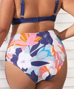 CUPSHE Swimwear BOGO 40% OFF Deep Ocean Shirred High Waist Tummy Control Plus Bikini Bottom
