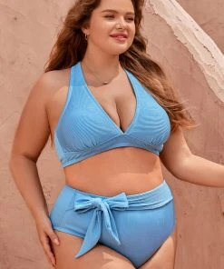 CUPSHE Strawberry Field Tie High Waist Tummy Control Plus Bikini Bottom