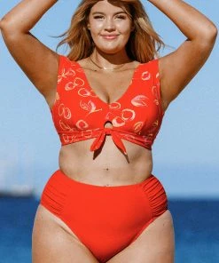 CUPSHE Swimwear UP TO 70% OFF Sweet Cherries Midkini High Waist Tummy Control Plus Size Bikini