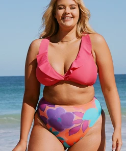 CUPSHE Swimwear UP TO 70% OFF Lush Garden Ruffled High Waist Tummy Control Plus Size Bikini
