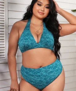 CUPSHE Swimwear BOGO 40% OFF Flourishing Molded Halter High Waist Tummy Control Plus Size Set
