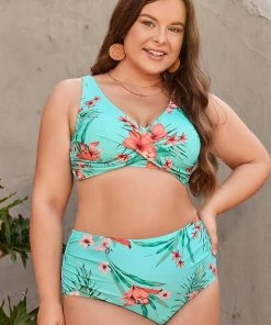 CUPSHE Swimwear UP TO 70% OFF Jungle Flowers Twist Bralette Hipster Tummy Control Plus Size Set