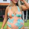 CUPSHE Blooming Flowers Shirred Plunge Tummy Control Plus Size One Piece