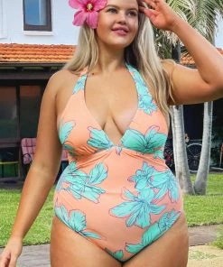 CUPSHE Blooming Flowers Shirred Plunge Tummy Control Plus Size One Piece