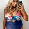 CUPSHE Deep Ocean Molded Twist Front Tummy Control Plus Size One Piece
