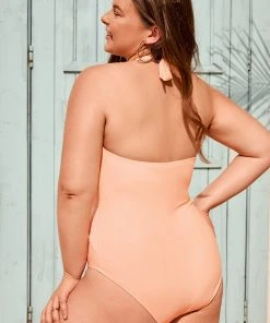 CUPSHE Nature Trip Sash Halter Tummy Control Plus Size One Piece Swimwear UP TO 70% OFF