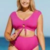 CUPSHE Swimwear BOGO 40% OFF Breezy Rib Faux Tie Cap Sleeve Bralette Plus Size Bikini Top
