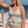 CUPSHE Blooming Flowers Cropped Peplum Plus Size Tankini