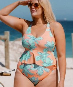 CUPSHE Blooming Flowers Cropped Peplum Plus Size Tankini