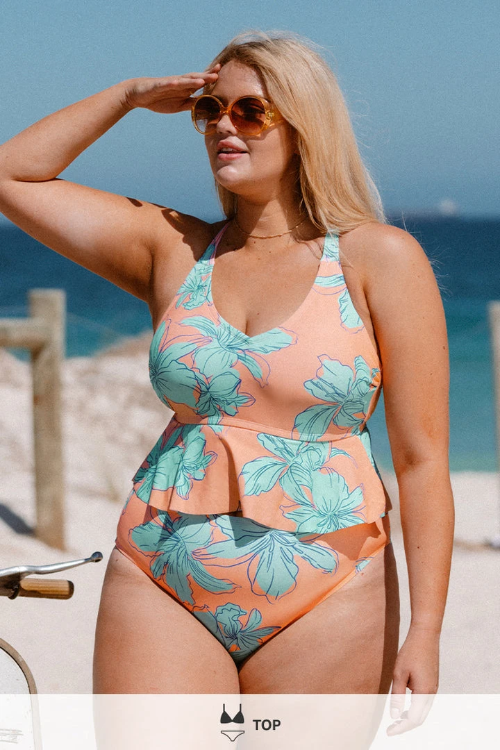 CUPSHE Blooming Flowers Cropped Peplum Plus Size Tankini