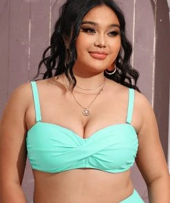 CUPSHE Nature Trip Molded Twist Front Bandeau Plus Size Bikini Top