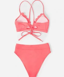 CUPSHE Swimwear UP TO 70% OFF Paluma Scalloped Bralette And Banded High Waist Bikini Set